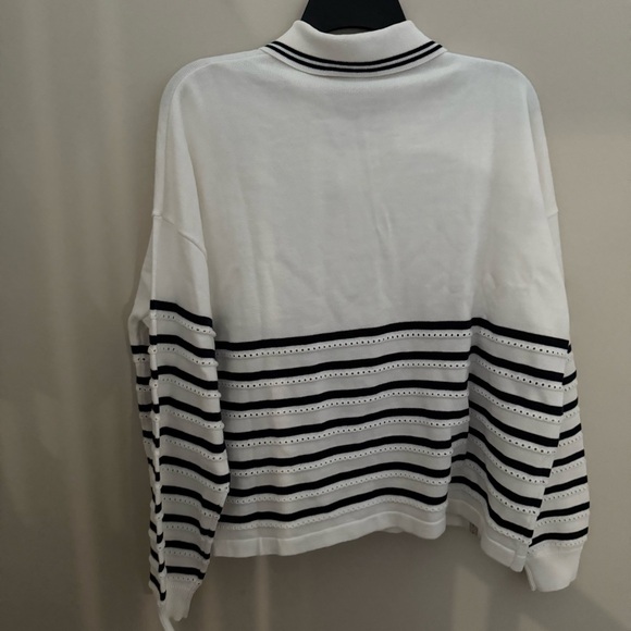 The Upside White Navy Wonder Striped Cotton Polo Collared Sweater - Picture 16 of 16